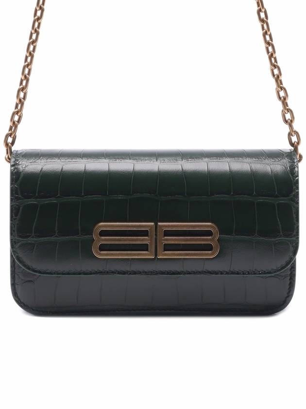 Gossip BB Logo Crocodile Chain Shoulder Bag Green - BALENCIAGA - BALAAN 3