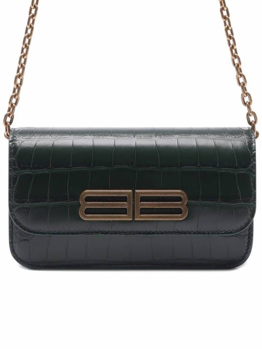 Gossip BB Logo Crocodile Chain Shoulder Bag Green - BALENCIAGA - BALAAN 2