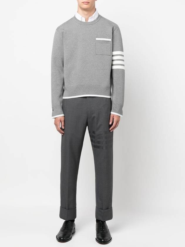 Milano Stitch 4-Bar Boxy Crew Neck Pullover Knit Top Grey - THOM BROWNE - BALAAN 6