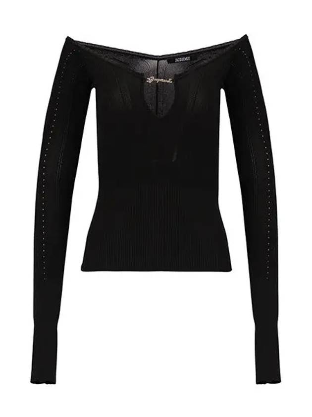 Le haut Pralu Logo Detail Cut-Out Viscose Knit Top Black - JACQUEMUS - BALAAN 3