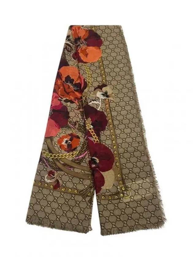 GG Flower Square Shawl Wool Muffler Red - GUCCI - BALAAN 2