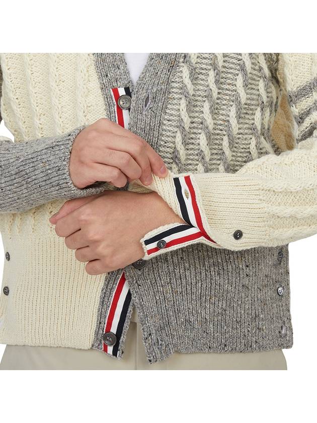 Funmix Donnyroll Cable 4 Bar V-Neck Cardigan White - THOM BROWNE - BALAAN 10