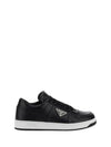 Downtown Triagle Logo Leather Low Top Sneakers Black - PRADA - BALAAN 2