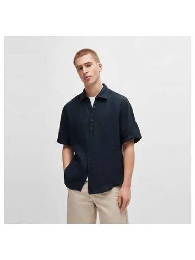 Linen short sleeve shirt regular fit 50489345 404 - BOSS - BALAAN 1