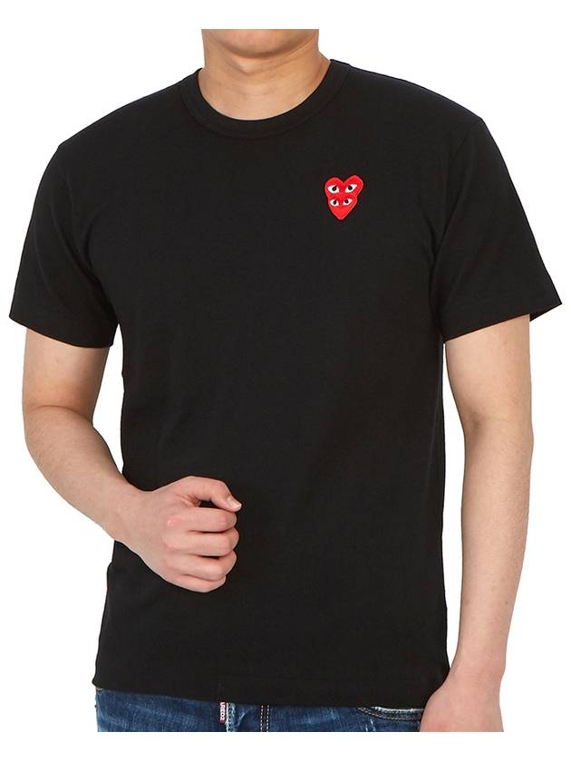 Play Men's Small Double Red Heart Wappen Short Sleeve T-Shirt P1 T288 1 Black - COMME DES GARCONS - BALAAN 6