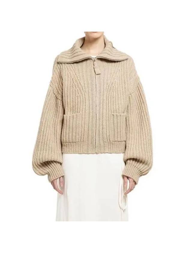 Trucker Collar Zip-Up Cardigan Natural Beige - LEMAIRE - BALAAN 3