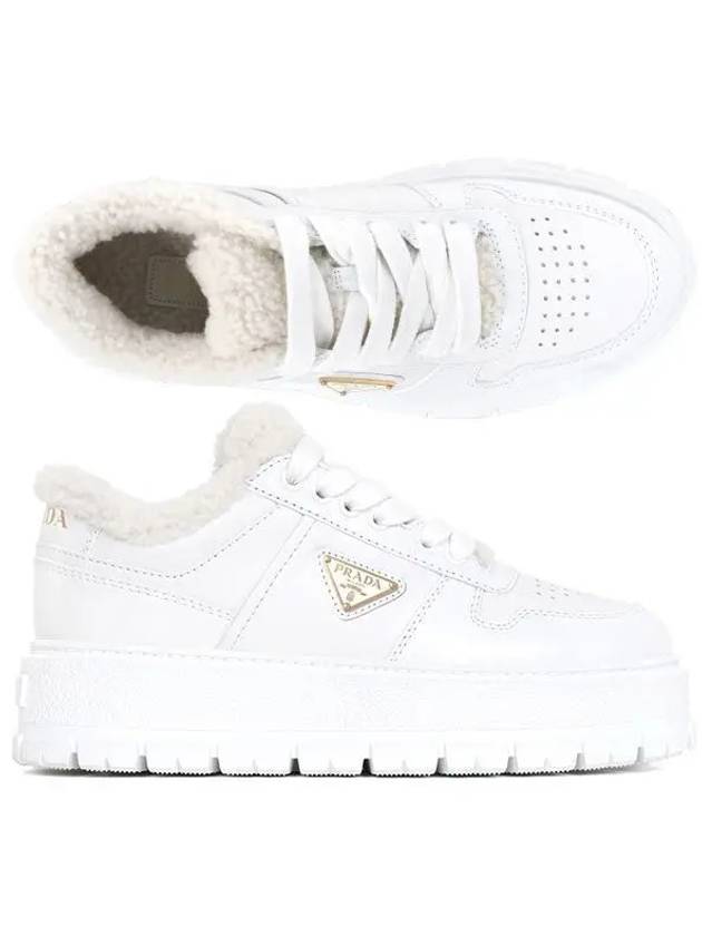 Triangle Logo Shearling Leather Low Top Sneakers White - PRADA - BALAAN 2