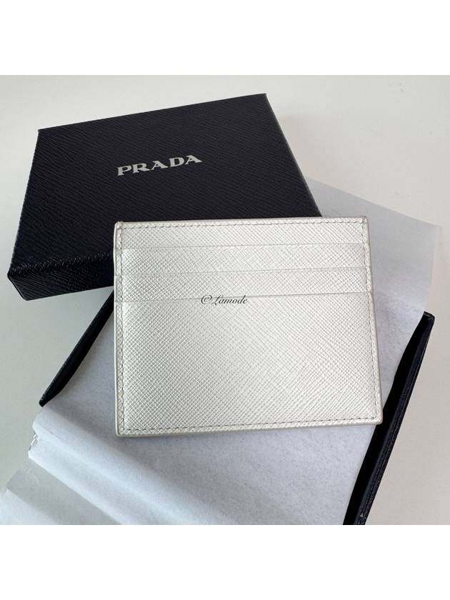 Saffiano Leather Triangle Logo Card Wallet White - PRADA - BALAAN 4