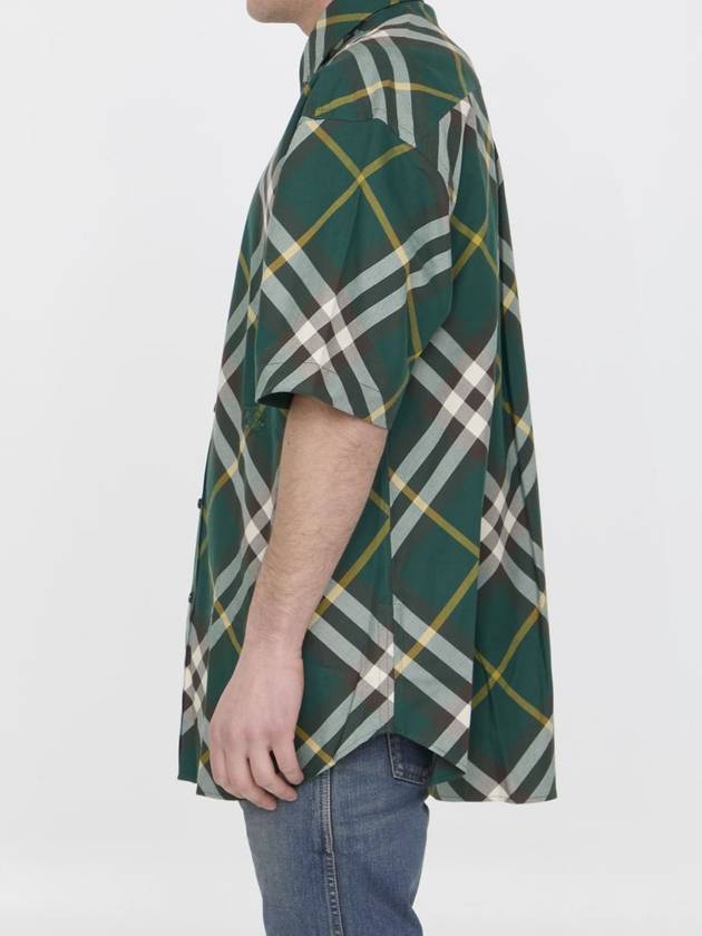 Embroidered Logo Plaid Short-Sleeve Shirt Green - BURBERRY - BALAAN 4