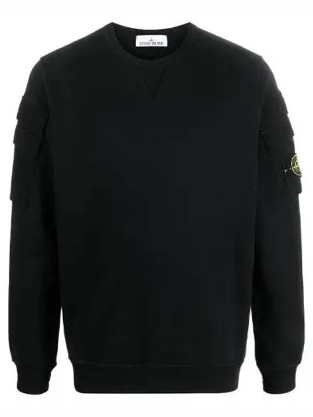 Garment Dyed Double Pocket Brushed Cotton Fleece Sweatshirt Black - STONE ISLAND - BALAAN 2