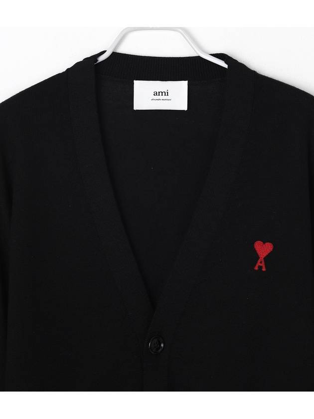 Red Heart Logo Merino Wool Cardigan Black - AMI - BALAAN 6