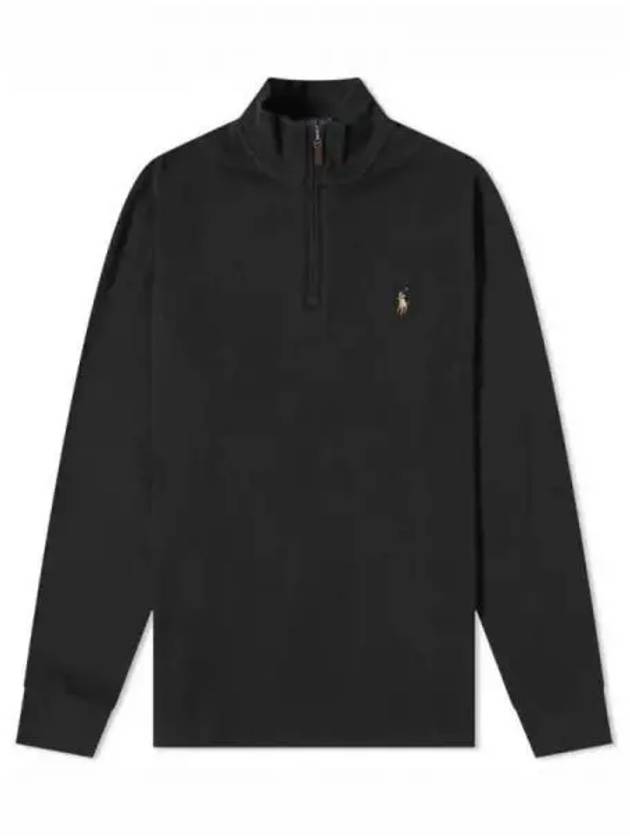 Embroidered Pony Logo Half Zip-Up Knit Top Black - POLO RALPH LAUREN - BALAAN 2