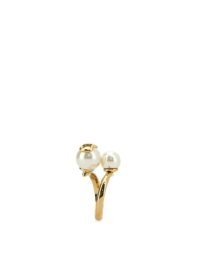 V Logo Signature Metal Pearl Ring Gold - VALENTINO - BALAAN 3