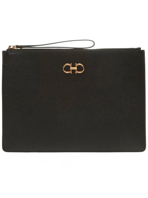 Gancini Gold Strap Clutch Bag Black - SALVATORE FERRAGAMO - BALAAN 2