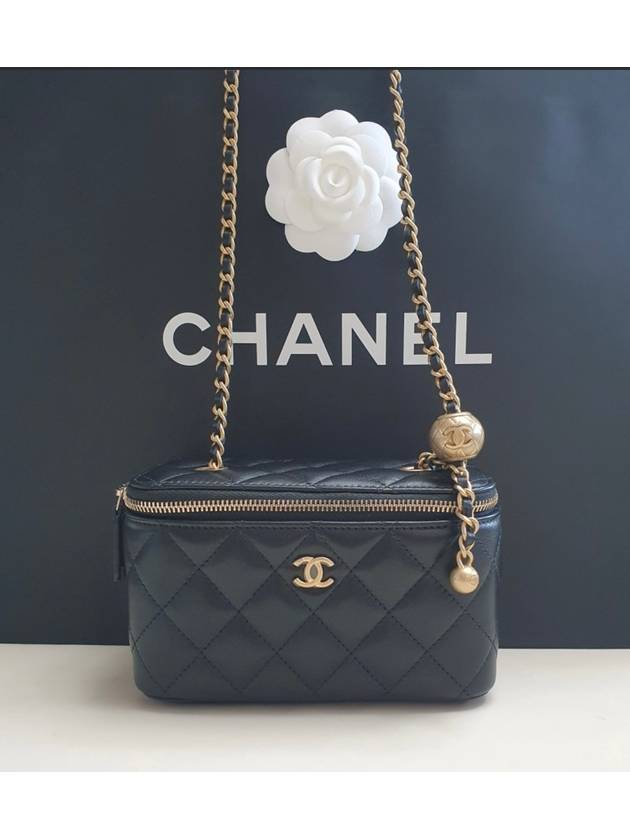 Gold Ball Vanity Rectangular Cosmetic Case Mini Bag with Chain AP2303 - CHANEL - BALAAN 1