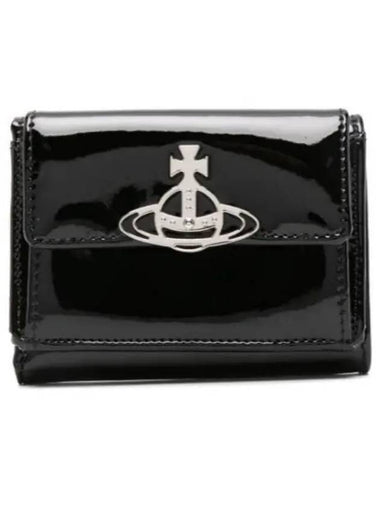 Logo Small Shiny Patent Flap Half Wallet Black - VIVIENNE WESTWOOD - BALAAN 1