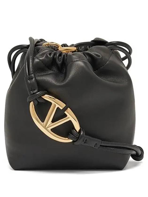 V Logo Pouf Nappa Leather Small Bucket Bag Black - VALENTINO - BALAAN 3