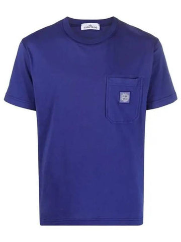 Wappen Logo Patch Pocket Short Sleeve T-Shirt Bright Blue - STONE ISLAND - BALAAN 1