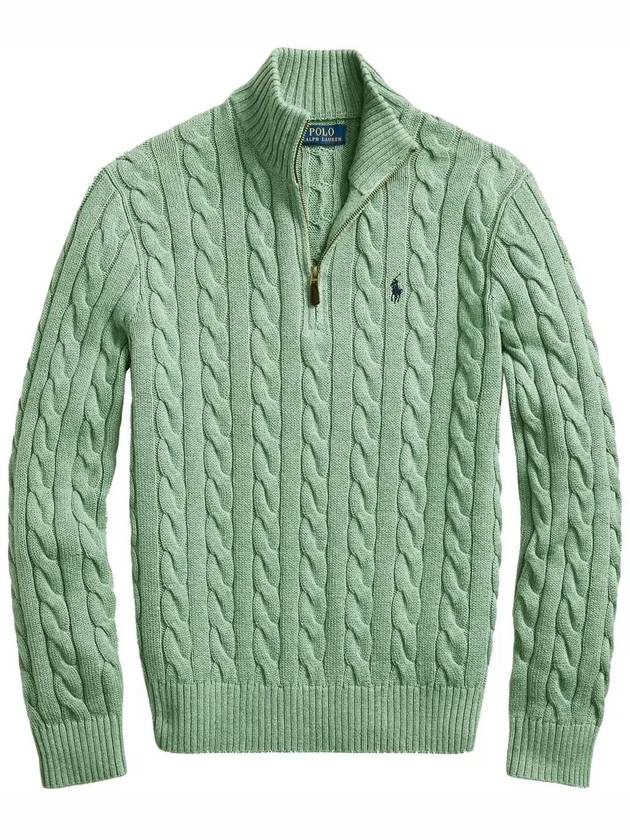 Men's Embroidery Pony Cable Half Zip Up Knit Top Light Green - POLO RALPH LAUREN - BALAAN 2