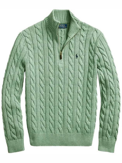 Men's Embroidery Pony Cable Half Zip Up Knit Top Light Green - POLO RALPH LAUREN - BALAAN 2