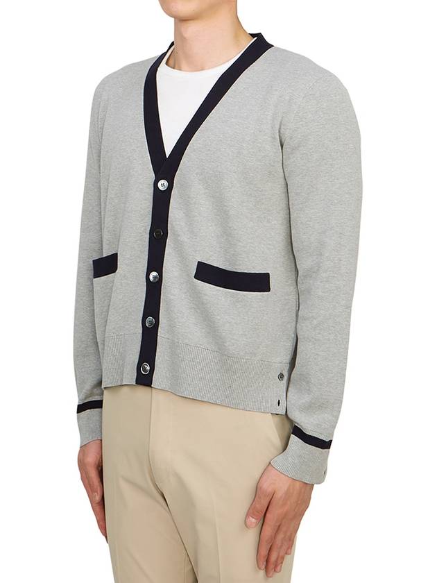 Contrast Trim Knit Cardigan Grey - THOM BROWNE - BALAAN 3