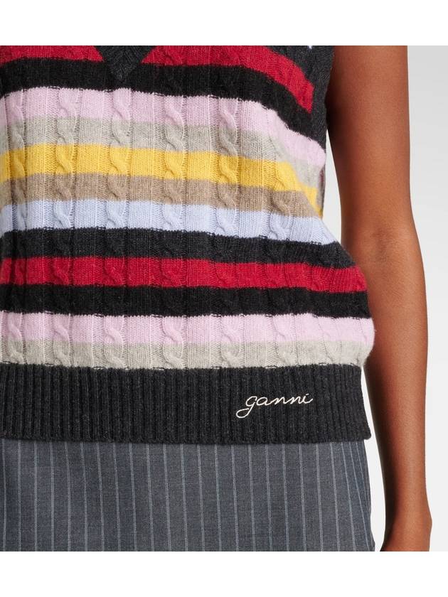 V-Neck Striped Knit Vest - GANNI - BALAAN 6