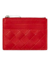 Intrecciato Zipper Card Wallet Red - BOTTEGA VENETA - BALAAN 1