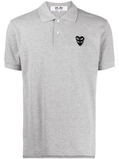 Double Heart Wappen Short Sleeve Polo Shirt Grey - COMME DES GARCONS PLAY - BALAAN 1