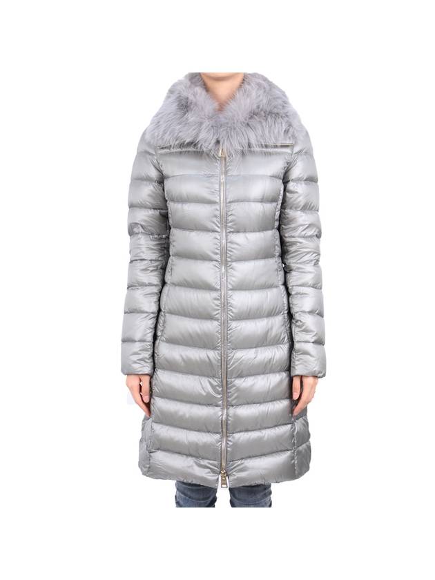 Elisa Full Zip-Up Fox Fur Long Padding Grey - HERNO - BALAAN 1