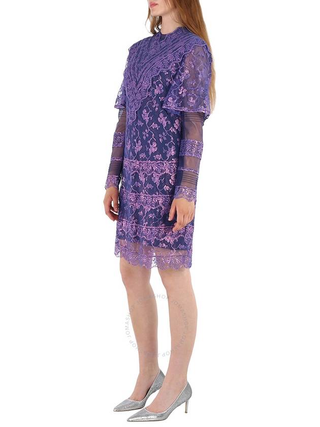 Laminated Lace Cape Sleeve Midi Dress Purple - BURBERRY - BALAAN 4