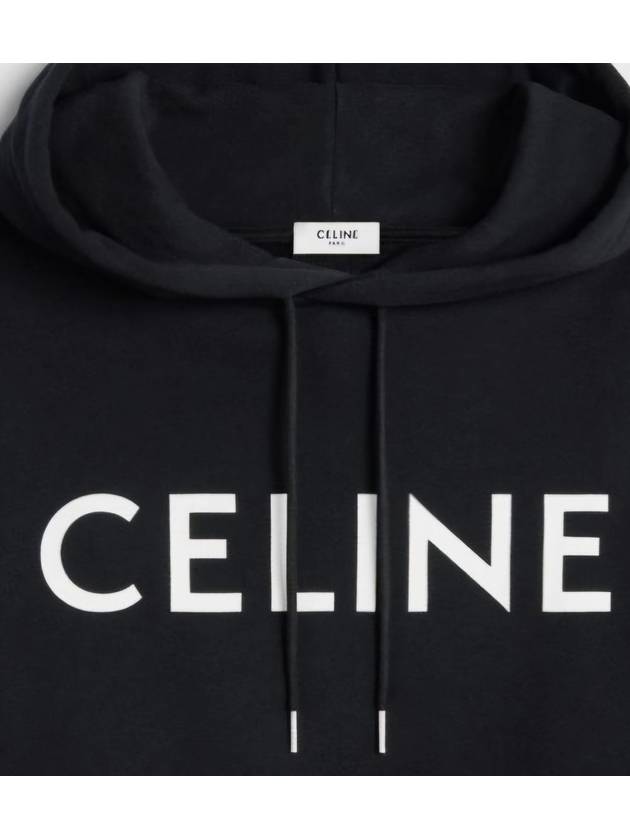 Logo Loose Cotton Fleece Hoodie Black - CELINE - BALAAN 5