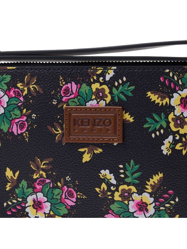 Pop Bouquet Print Logo Patch Large Pouch Bag Black - KENZO - BALAAN.