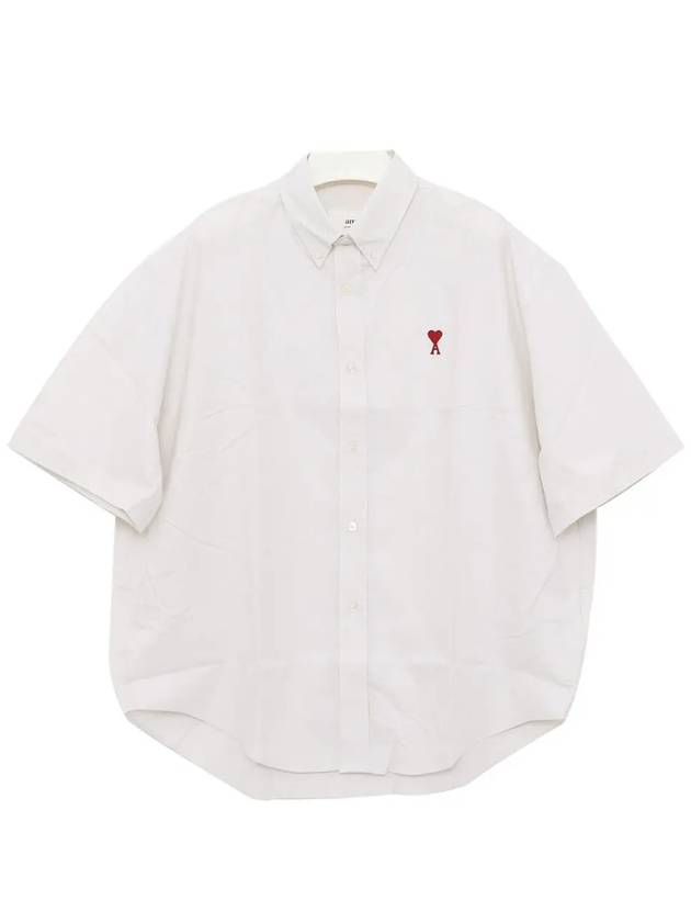 Men's Boxy Fit Embroidered Logo Short Sleeve Shirt White - AMI - BALAAN 3