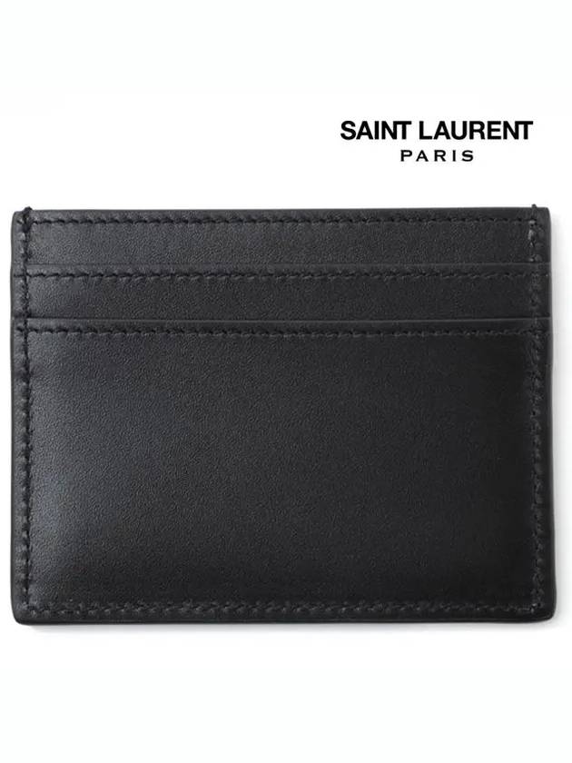 Smooth Leather Classic Logo Card Wallet Black - SAINT LAURENT - BALAAN 4