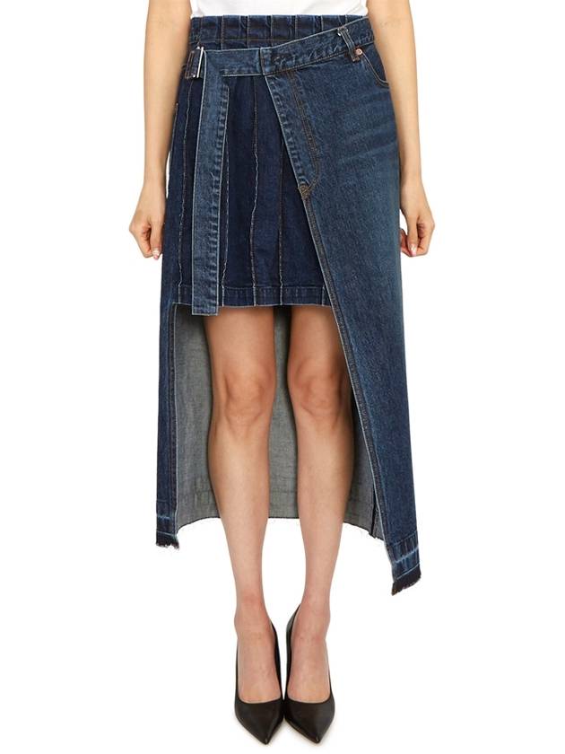 Overlapping Denim Midi Skirt Navy - SACAI - BALAAN 4