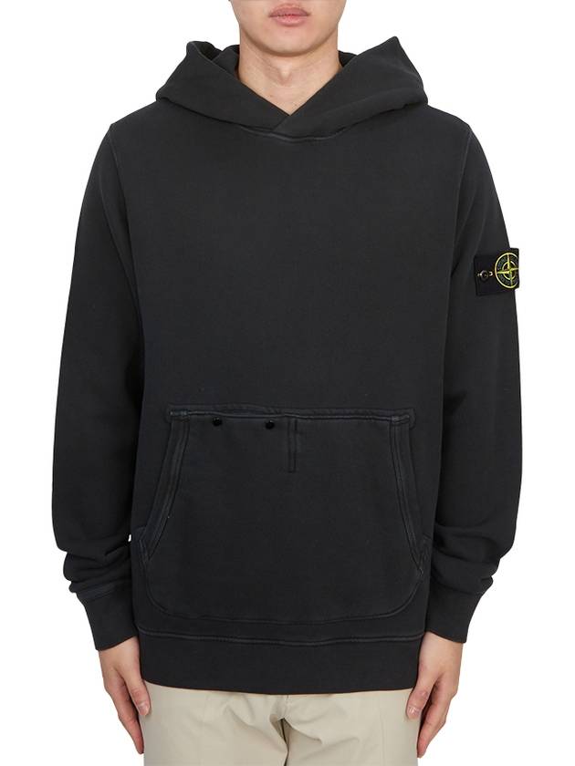 Old Effect Cotton Diagonal Fleece Hoodie Black - STONE ISLAND - BALAAN 2