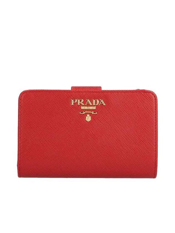 Saffiano Leather Medium Wallet Red - PRADA - BALAAN 1