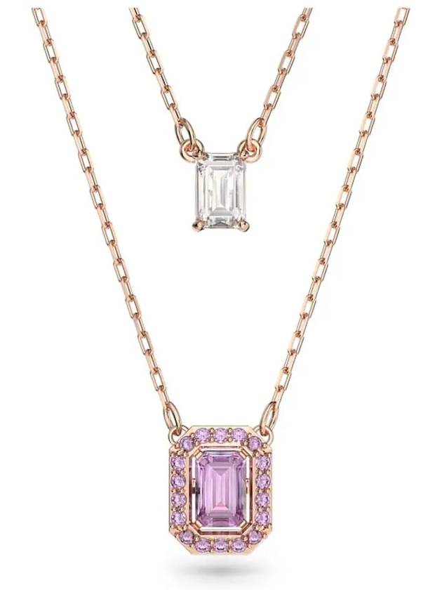 Una Layered Octagon Pendant Necklace Purple Rose Gold - SWAROVSKI - BALAAN 2