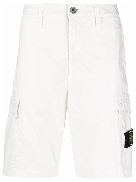 Cotton Wappen Patch Cargo Pocket Shorts White - STONE ISLAND - BALAAN.