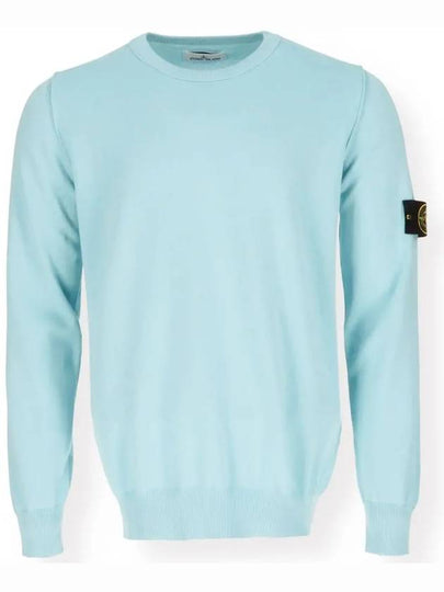 Wappen Patch Crew Neck Soft Cotton Knit Top Pastel Blue - STONE ISLAND - BALAAN 2