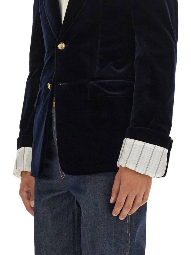 Stretch Cotton Velvet Formal Jacket Dark Blue - GUCCI - BALAAN 5