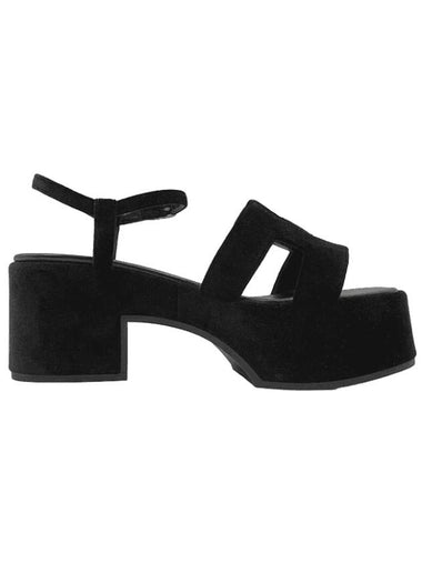 Jam 30 platform velvet sandals heel black - HERMES - BALAAN 1