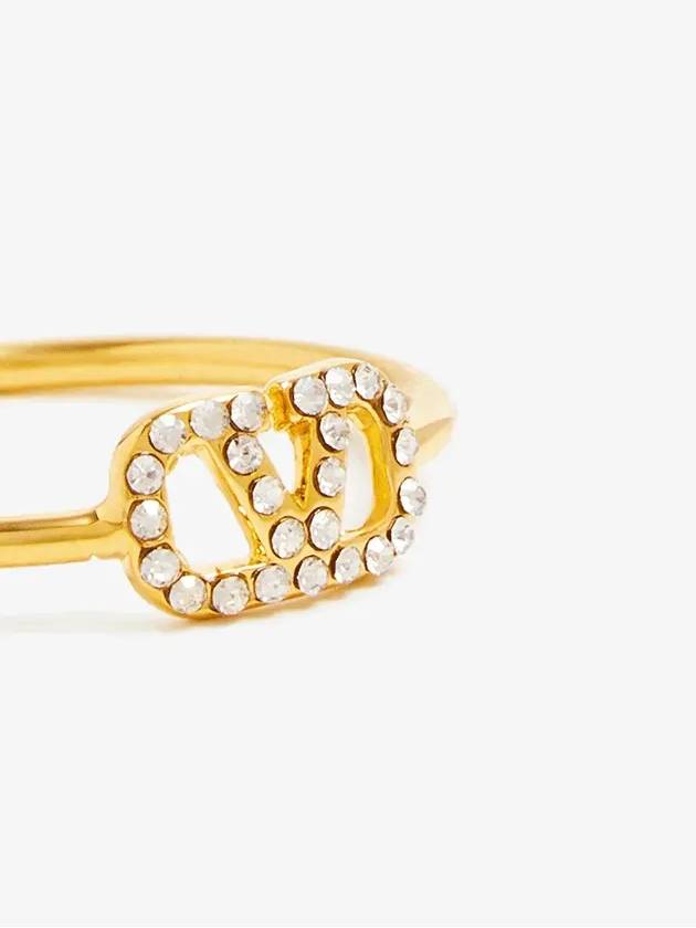 V Logo Signature Metal Crystal Ring Gold - VALENTINO - BALAAN 3