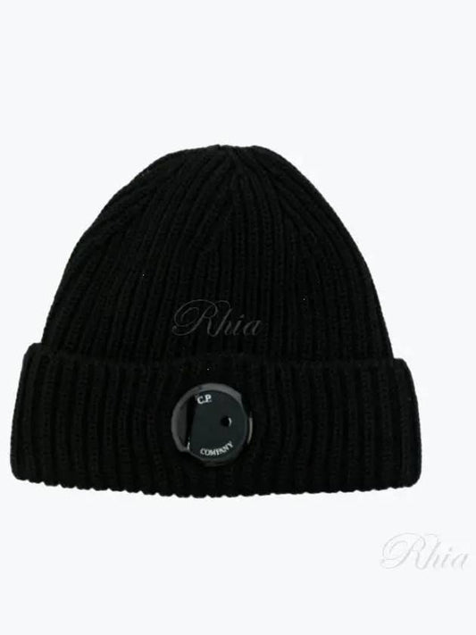 Lens Wappen Extra Fine Merino Wool Beanie Black - CP COMPANY - BALAAN 2