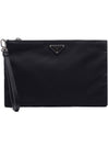 Re-Nylon and Saffiano Leather Clutch Bag Black - PRADA - BALAAN 3