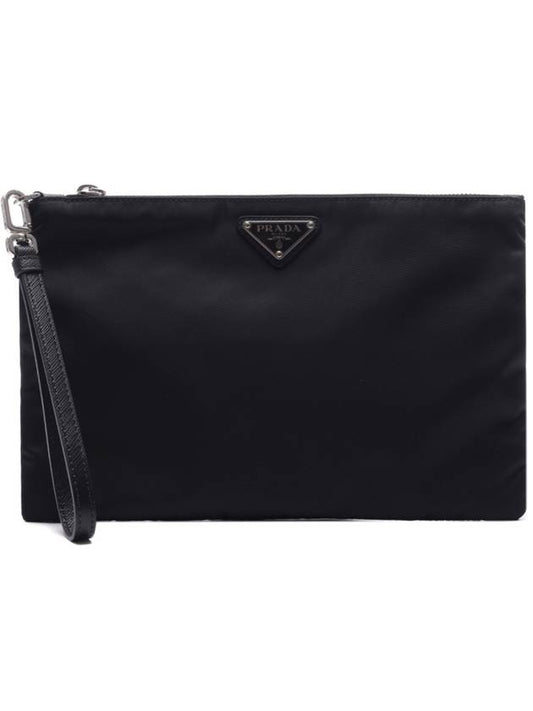 Re-Nylon and Saffiano Leather Clutch Bag Black - PRADA - BALAAN 2