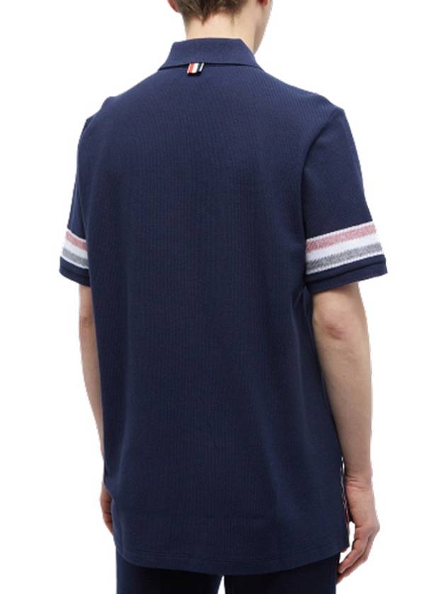 Men's RWB Stripe Cotton Polo Shirt Navy - THOM BROWNE - BALAAN 4