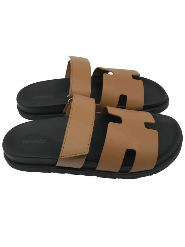 Chypre H Logo Calfskin Sandals Brown - HERMES - BALAAN 3