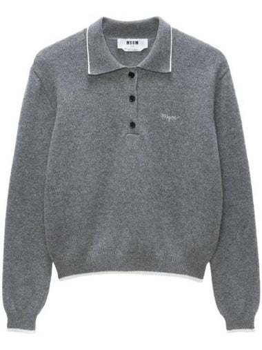 Cashmere Blend Polo Knit Top Grey - MSGM - BALAAN 1