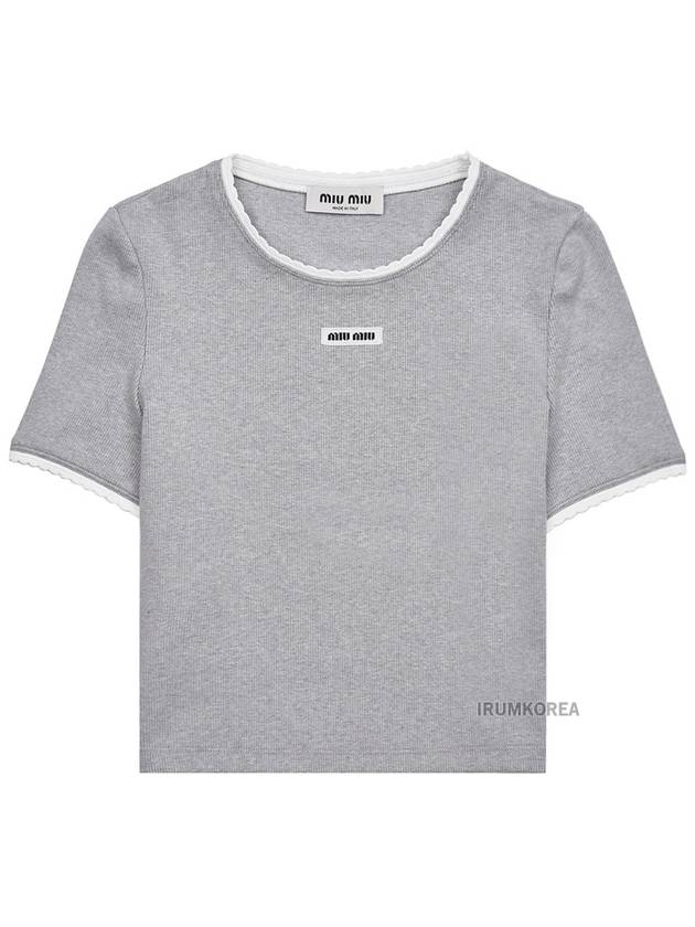 Logo Patch Cotton Short Sleeve T-shirt Grey - MIU MIU - BALAAN 9